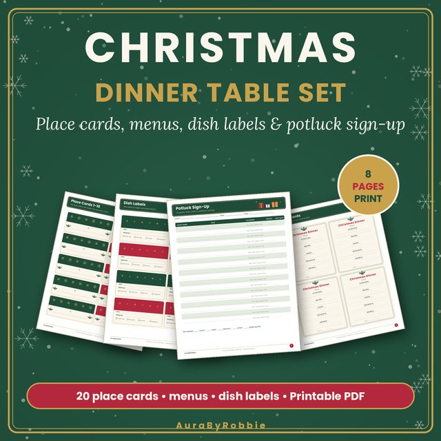 Christmas Dinner Place Cards & Potluck Set